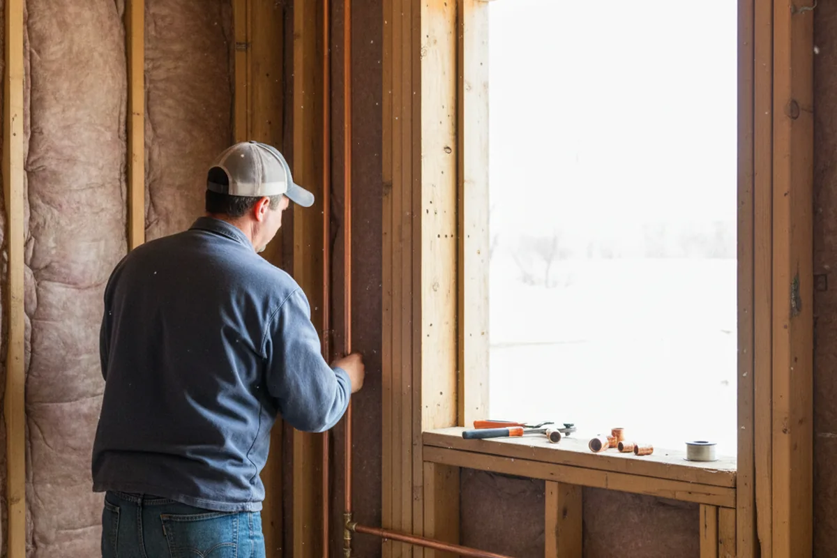 Licensed plumber running new copper supply lines in a Patoka home